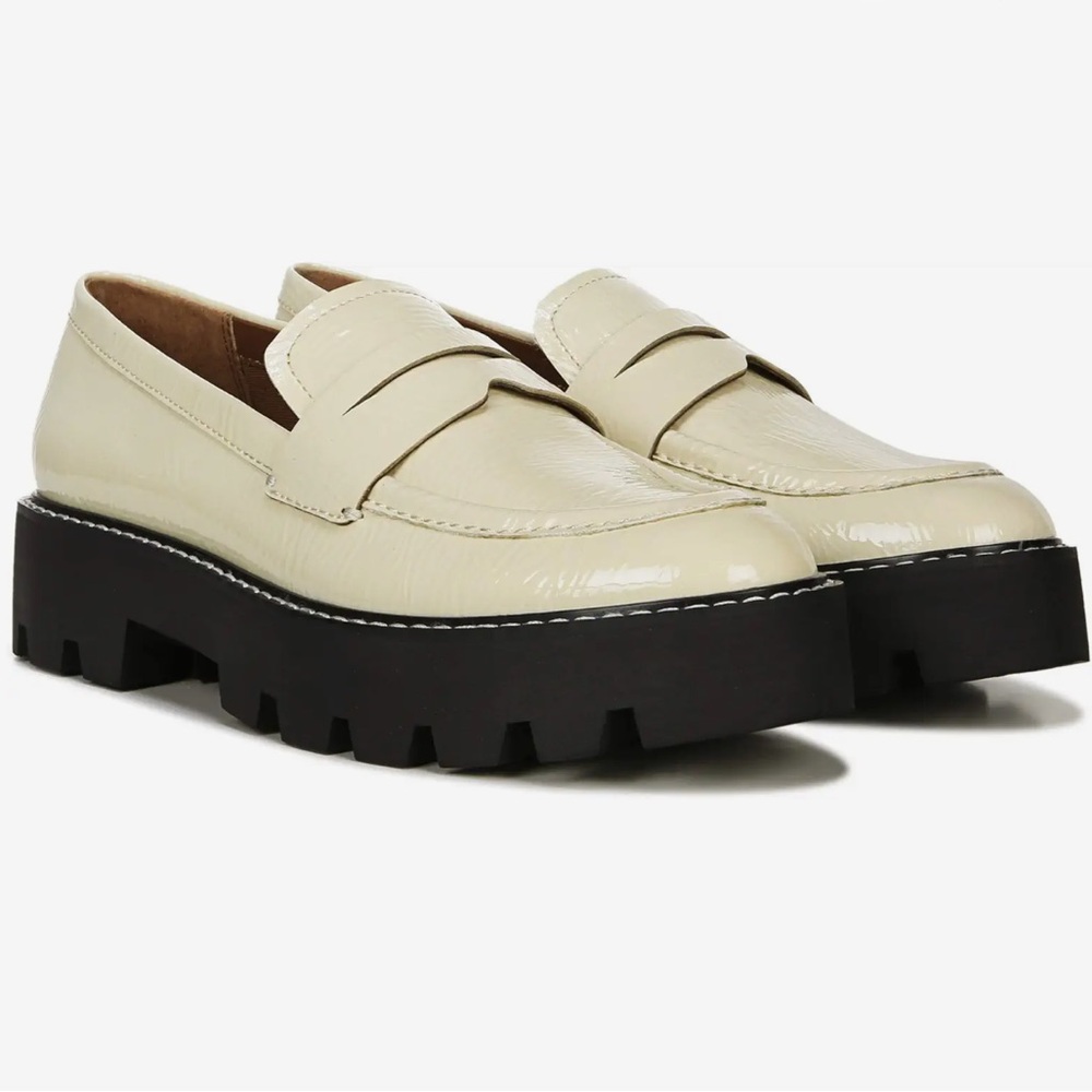 Franco Sarto Cream Loafers with Black Chunky Soles